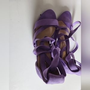 Allegra K Woman Open Toe Shoes Purpl High Chunky Heel Ankle Strap Sandals Size 8